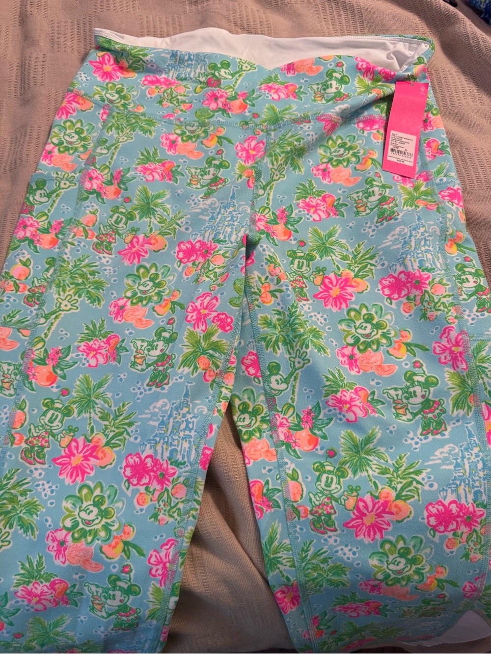 Lilly Pulitzer Blue Capri Leggings with Pink & Green Tropical Print